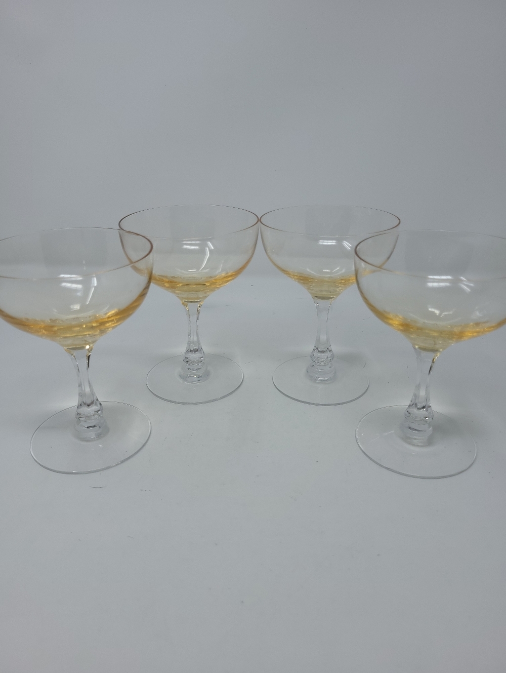 Fostoria Crystal Vogue‎ Gold Tint Champagne Glass Goblets Set of 4